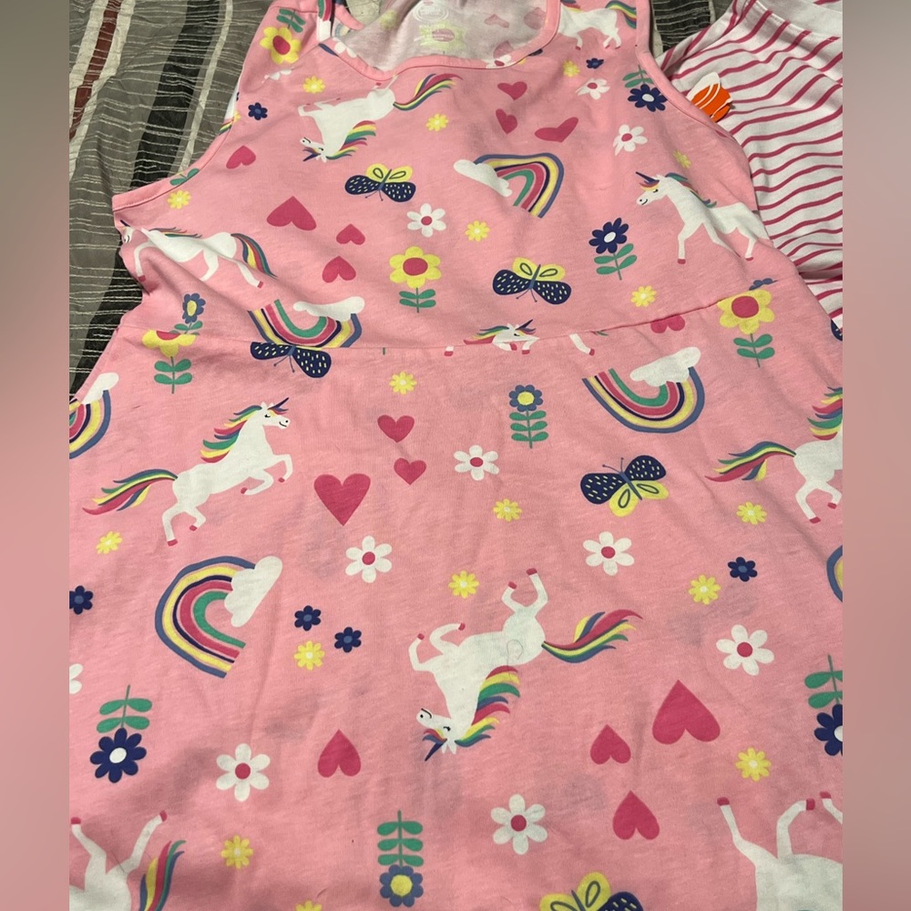 Pink summertime dress with unicorns and rainbows